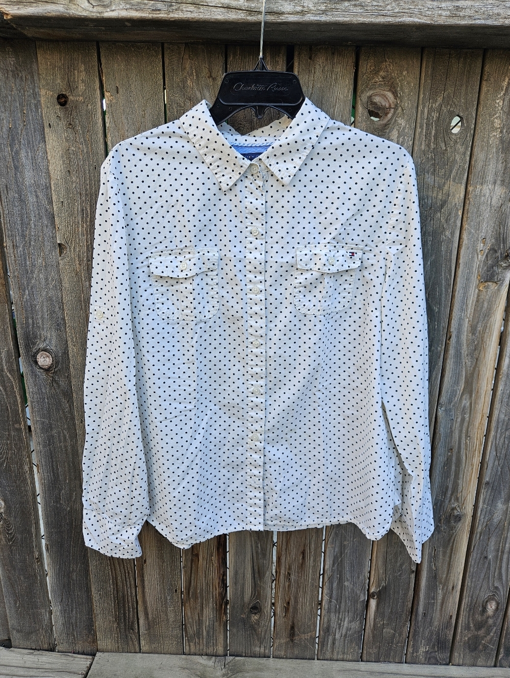 Tommy Hilfiger Polka Dot Button-Up Shirt Women Size XL - Picture 4 of 16